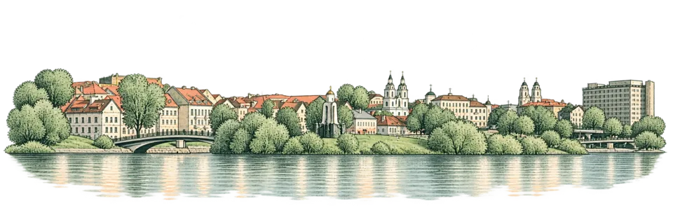 Рисованная набережная Свислочи и Троицкое предместье, Минск